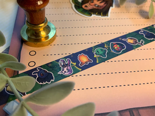 Cosy cryptid campfire themed washi tape