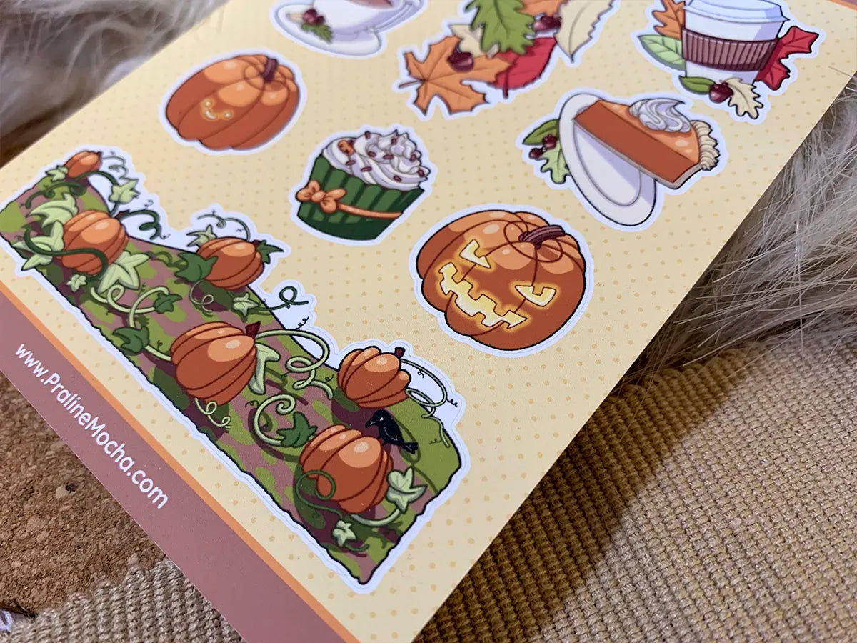 Close up of a cosy warm tone orange fall sticker sheet.