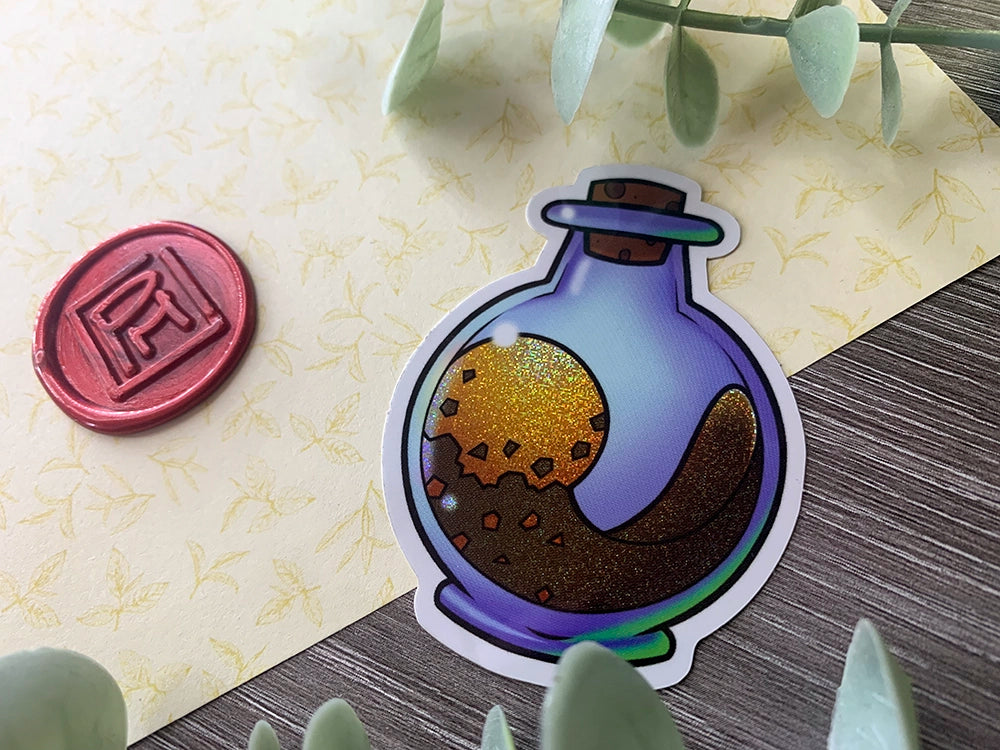 A potion of fireball sticker. Vinyl glittery sticker for DnD fans. Cast fireball in D&D 5e, and put this sticker on your journal or notebooks and water bottles. I show my love for dungeons and dragons by having this waterproof glitter sticker on my laptop