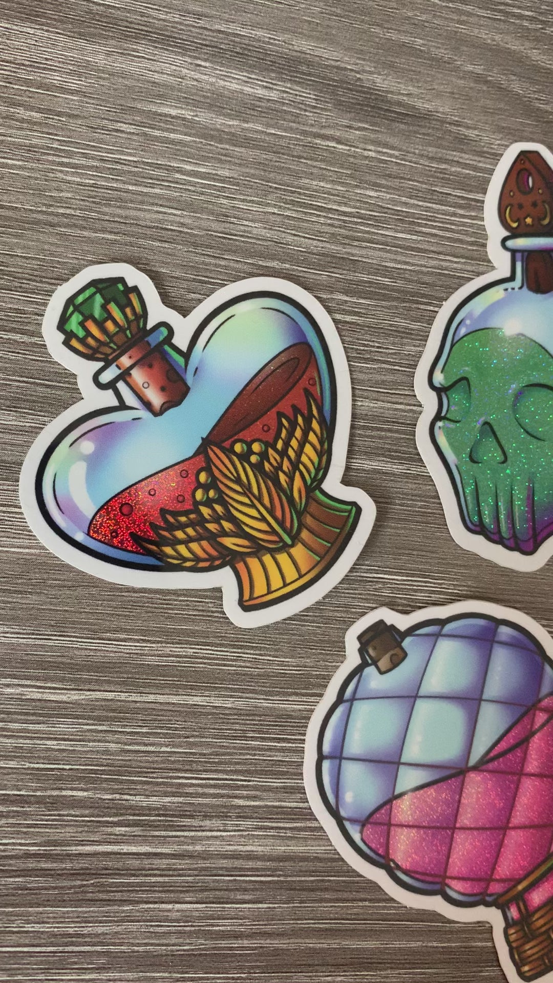 Collection of glitter potion bottle stickers